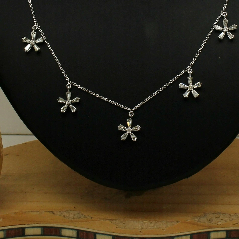 2 Ct Baguette and Round Cut CZ Station Charm Necklace 18" 14K White Gold Plated - Image 2 of 4