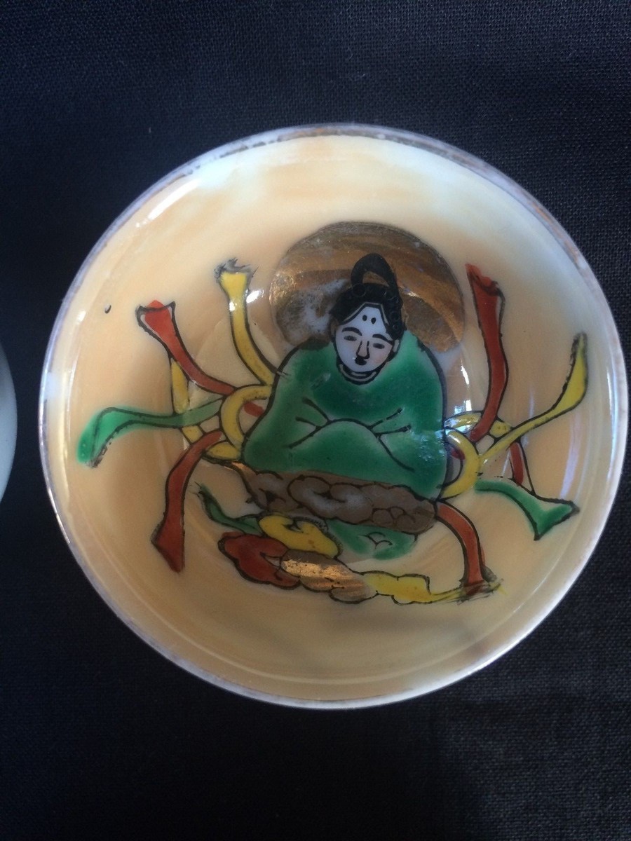 Antique Japanese sake cup Seven lucky god 6 SET hand painting | eBay