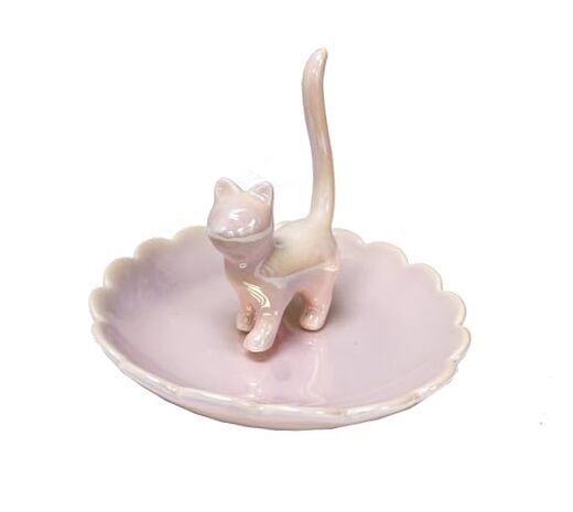 Cat Ring Holder Strolling Kitty Jewelry Tray Ring Dish Trinket Tray Pink