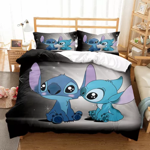 Cute Lilo & Stitch Duvet Cover Pillowcase 3-Piece Bedding Set Stitch Pillow Case - Picture 9 of 26