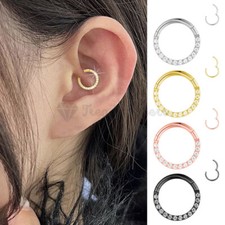 Titanium Steel 8MM Tragus Helix Ear Nose Clicker Hoop Ring CZ Hoop Piercing 1pc