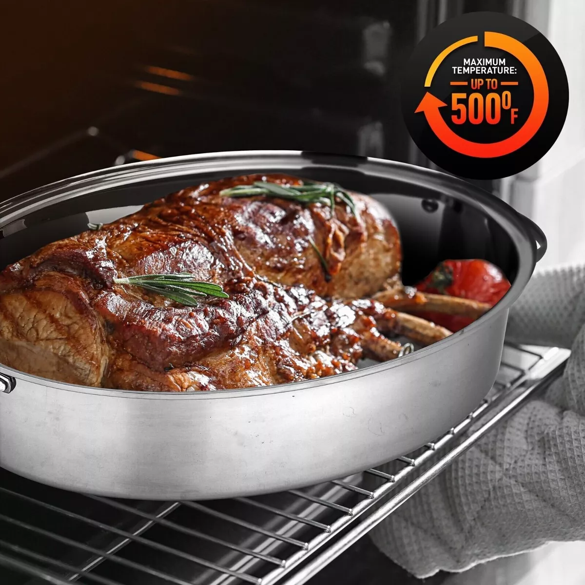 NutriChef 20.4'' Stainless Steel Roasting Pan & Reviews