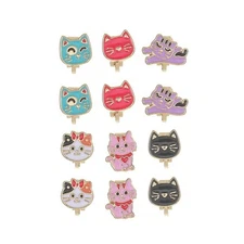 6 Pairs Cute Animal Cat Dinosaur Clip on Earrings Lovely Pet Non Pierced Enam...