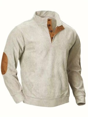 Camisa clásica de pana con cuello alto y duradera de color marrón