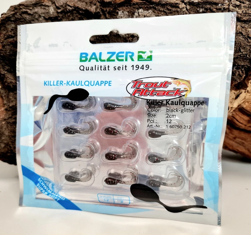 Balzer Trout Attack Killer Kaulquappe 2cm 12 Stück Schwarz Glitter ABVERKAUF