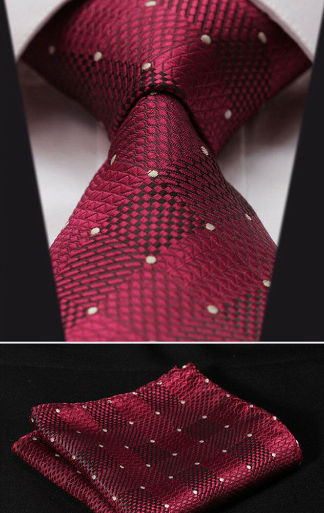 Merlot Men's Tie & Hanky Maroon Wine Red Luxury Polka Dot Burgundy FREE Hankie
