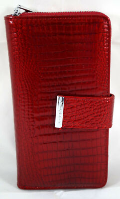 Luxus Damen Geldbörse Geldbeutel Portemonnaie Echt Leder Lack Kroko Rot  Edel