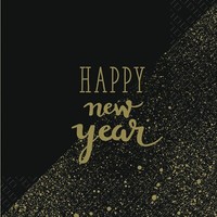 "20 Servietten \"Nera\" Silvester -Happy New Year- Schwarz/Gold 33X33 Schriftzug"