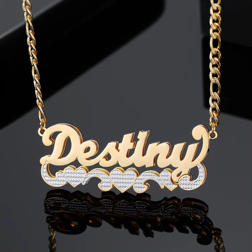 Customized Name Necklace Jewelry 3D Pendant Cuban Chain Heart Shape Gold Silver
