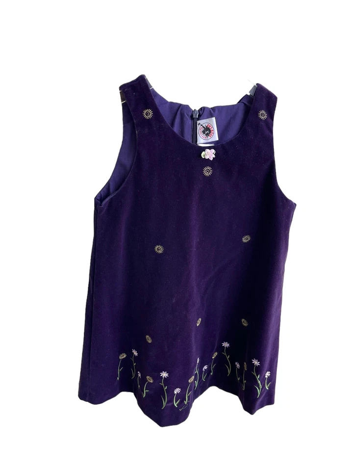 Vestido Goodlad Terciopelo Púrpura Niñas Talla 6 Bordado Flores Forrado Princesa Dorado Foto 2 de 4