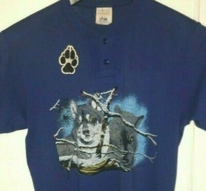 Vtg Majestic WOLVES HENLEY BASEBALL T SHIRT 90's Wolf OUTDOORS Wild WILDERNESS