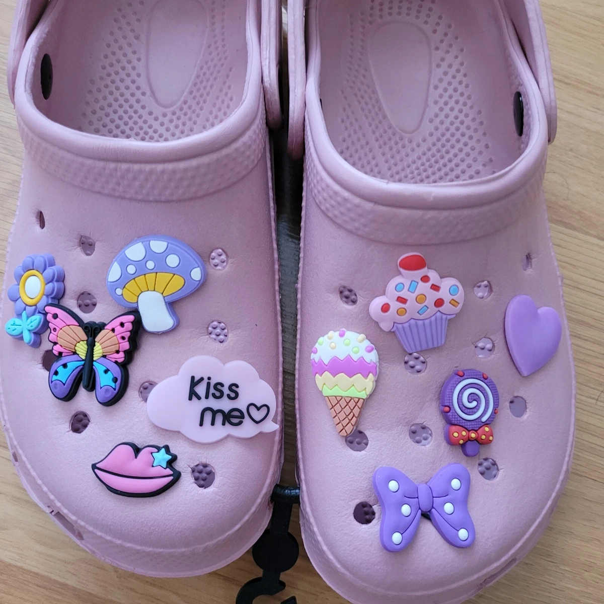 Pink Designer Electro Crocs With Designer Charms