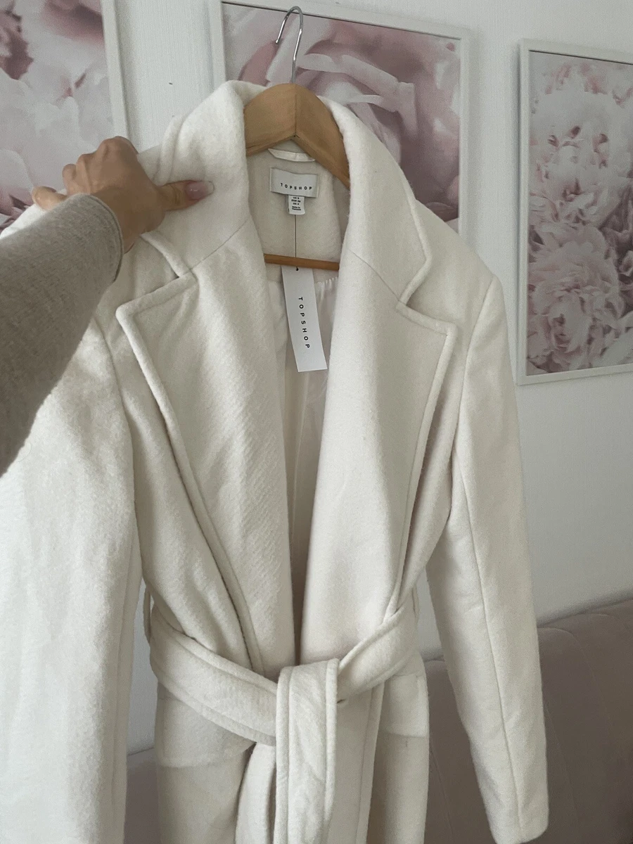Topshop Long Maxi Ivory White Coat Belted Brand New Size 8 eBay