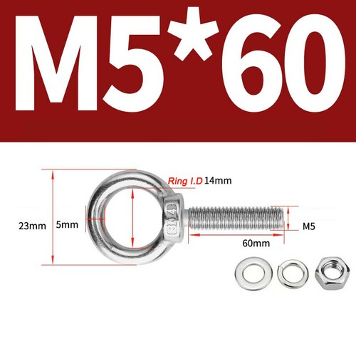 Stainless steel lifting eye bolt A2 Marine grade longshank nut M3 M4 M5 M6- M30 - Picture 31 of 119