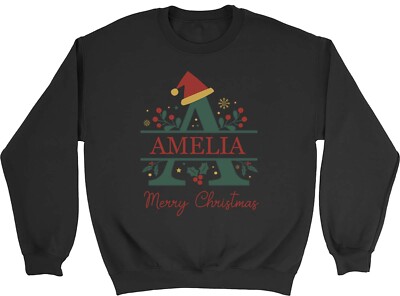 Personalisierter Anfangsbrief Frohe Weihnachten Xmas Kinder Pullover Sweatshirt Jungen Geschenk