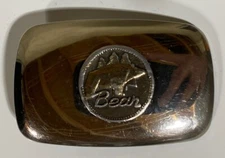 Vintage Fred Bear Archery Chrome Plated Coin Belt Buckle Traditional & Recurve