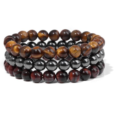 Duo de Bracelets « Protection » en Oeil de Tigre, Hématite & Onyx Duo de Bracelets « Protection » en Oeil de Tigre, Hématite & Onyx