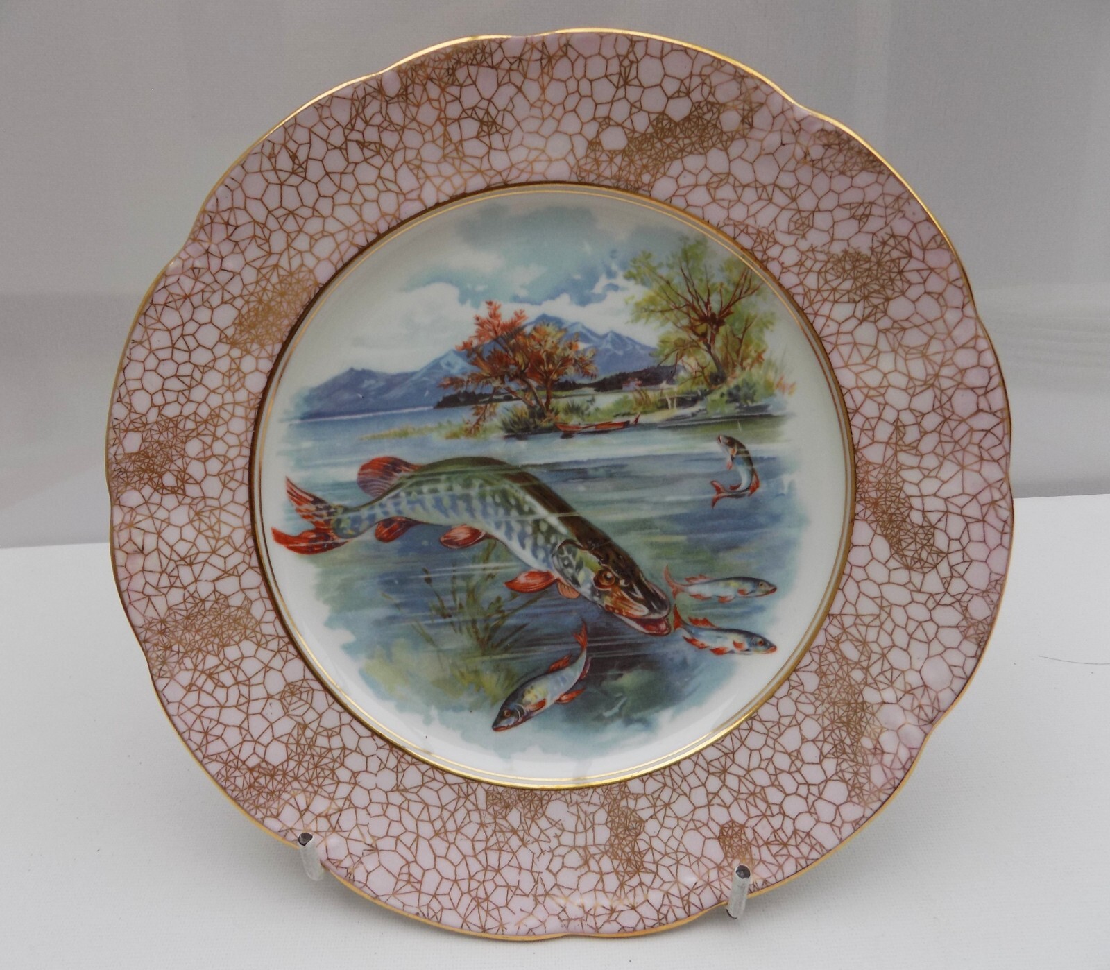 HAMMERSLEY ANTIQUE HAND PAINTED FISH SERVING PLATTER + 6 PLATES CIRCA