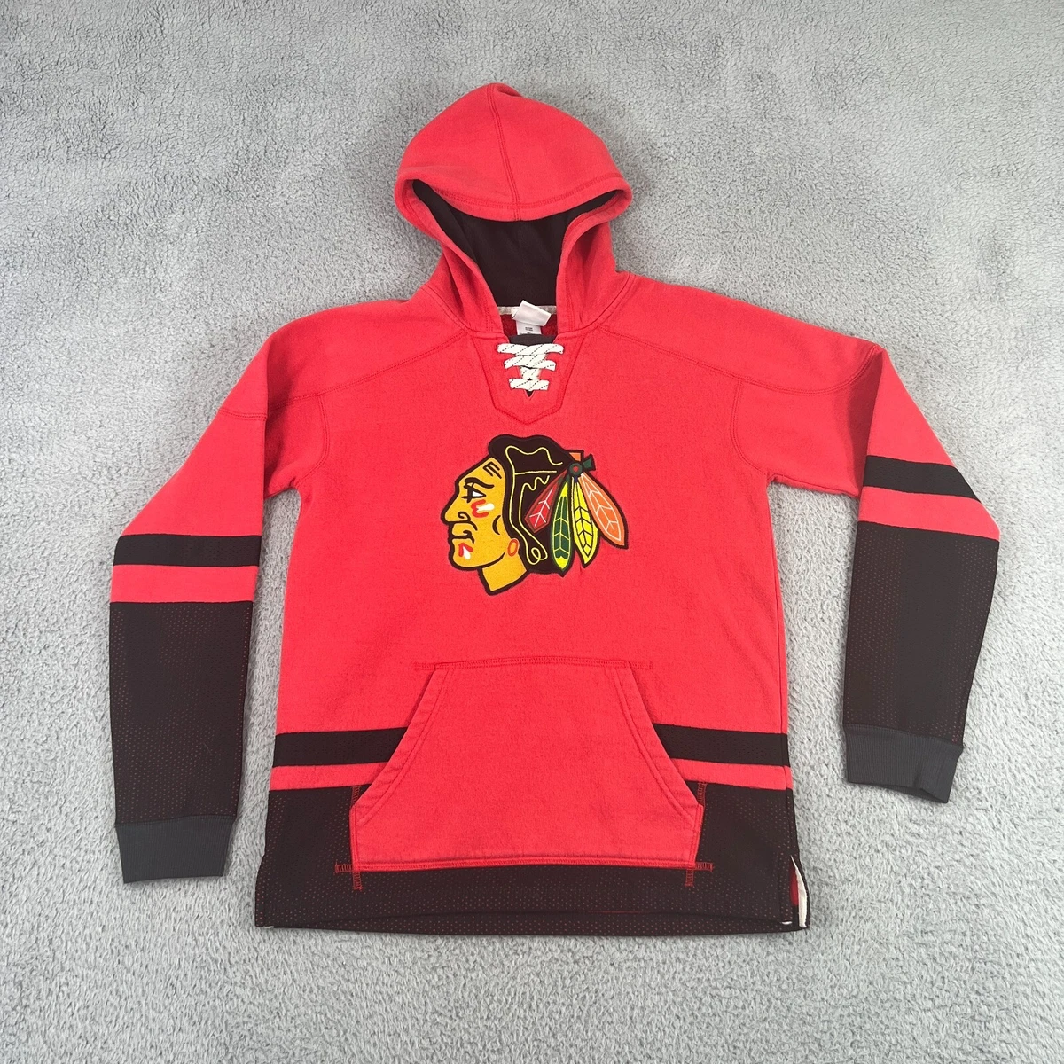 CCM Chicago Blackhawks Jersey Fleece Lace Up Hood M / Burgundy