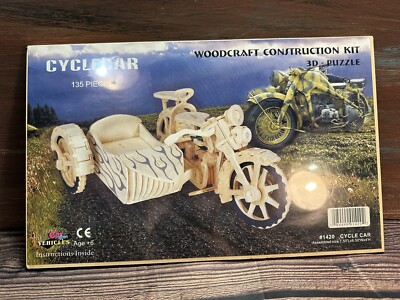 Cycle car Woodcraft Motorcycle Side Car Wooden 3D Puzzle Model DIY Kit Gift