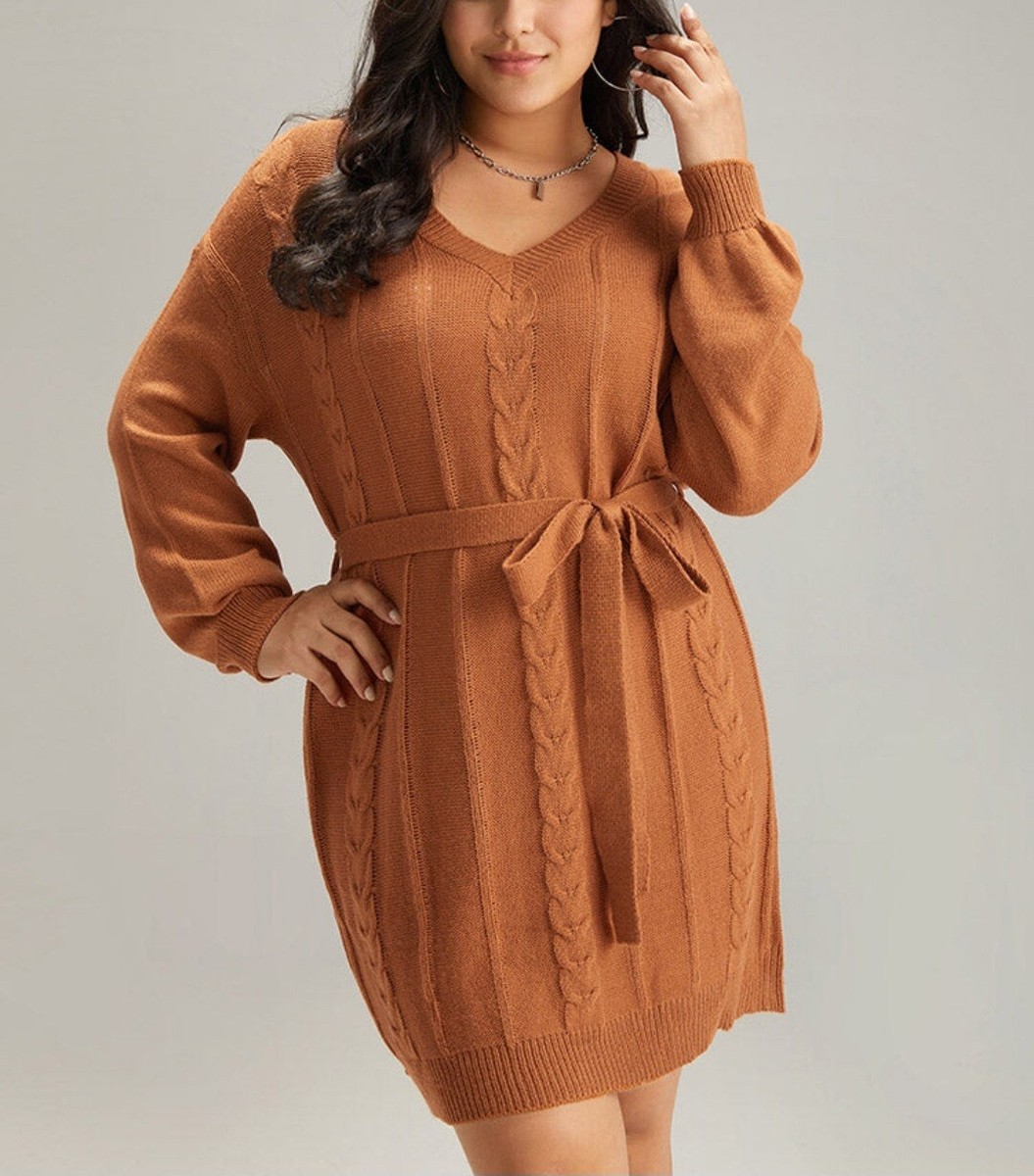 red knit dresses for women Women's Red Bell Sleeve Bodycon Sweater Dress