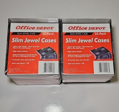 50-PACK (2x 25pk) Slim Jewel Cases Super Slim Design Office Depot #441-661 NEW