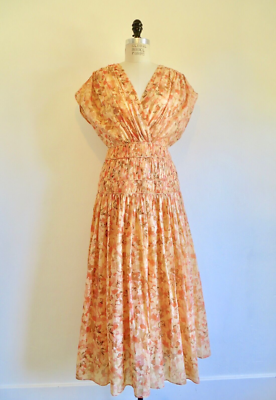 ACLER BICKNELL ORANGE FLORAL SHIRRED MIDI MAXI DRESS SIZE 4 | eBay