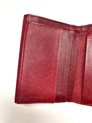 PRADA VINTAGE TRIANGLE EMBLEM POCONO NYLON LEATHER WALLET TRIFOLD ITALY RED - Picture 15 of 24