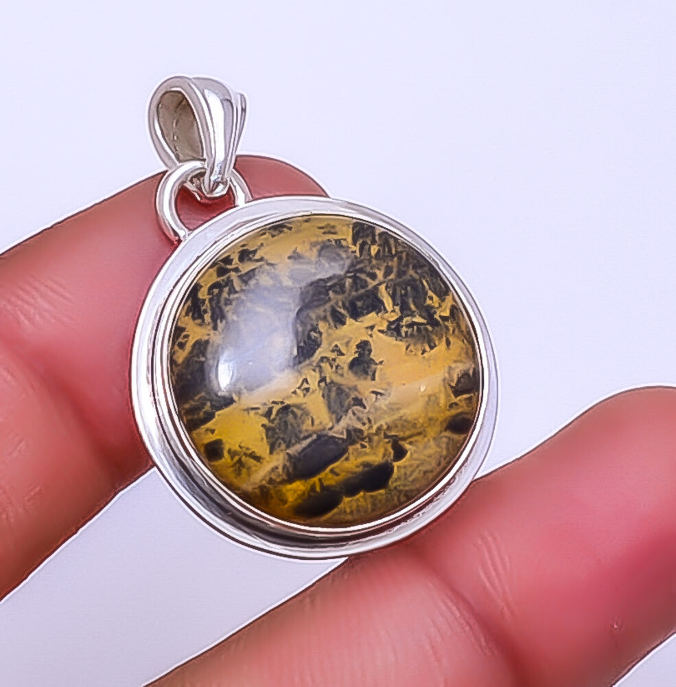 Honey Dendritic Opal - Mexico 925 Sterling Silver Pendant 1.56