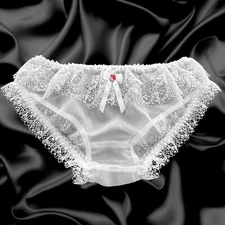 White Nylon Sissy Frilly Lace Sheer Soft  Panties Knickers Underwear Size L
