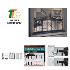 Extra Wide Baby Gate Tension Indoor Safety Gates Black Metal Large Pressure M...