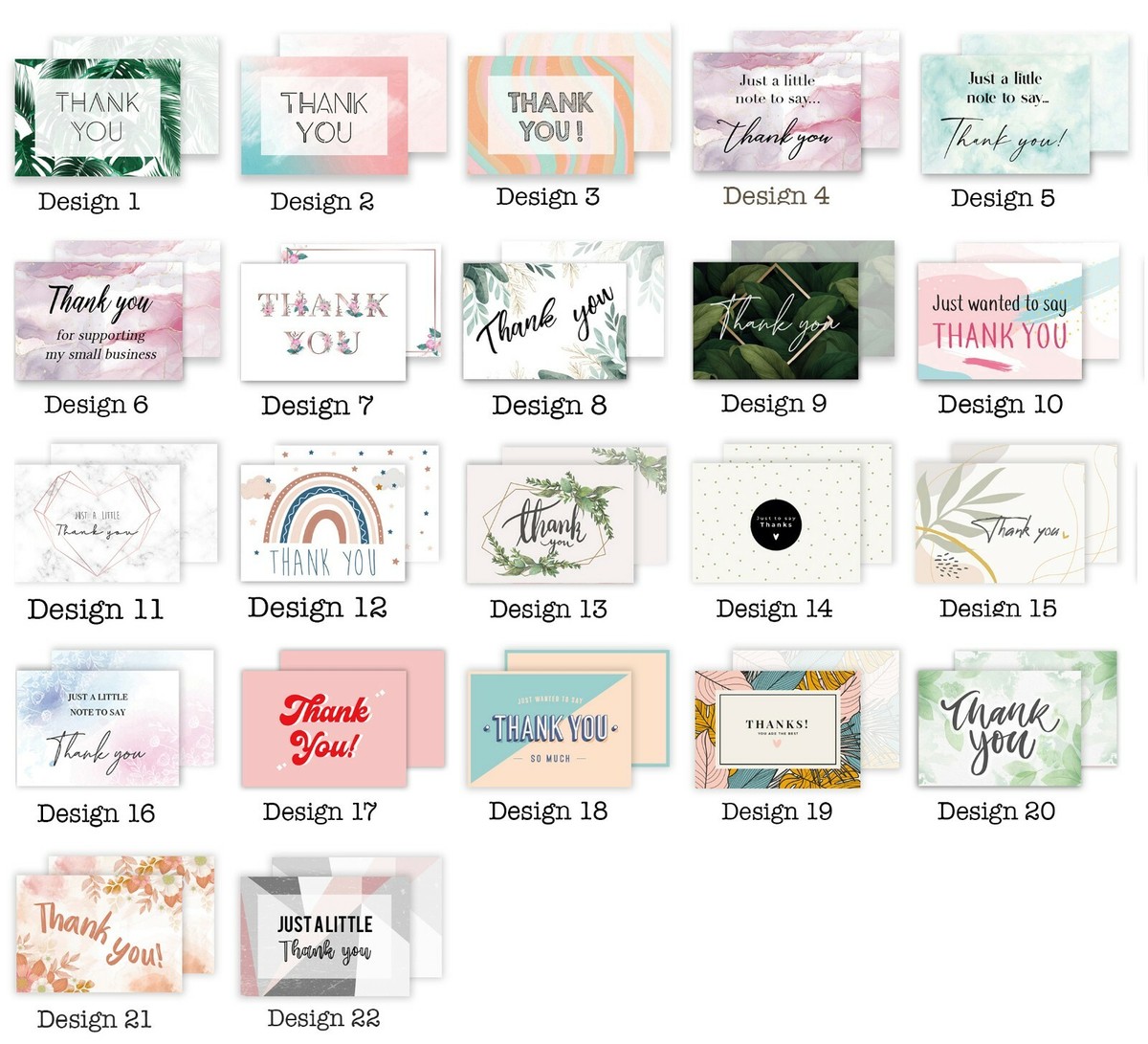 Thank You Cards Postcards Notes & Envelopes A6 Pack Thankyou Cards
