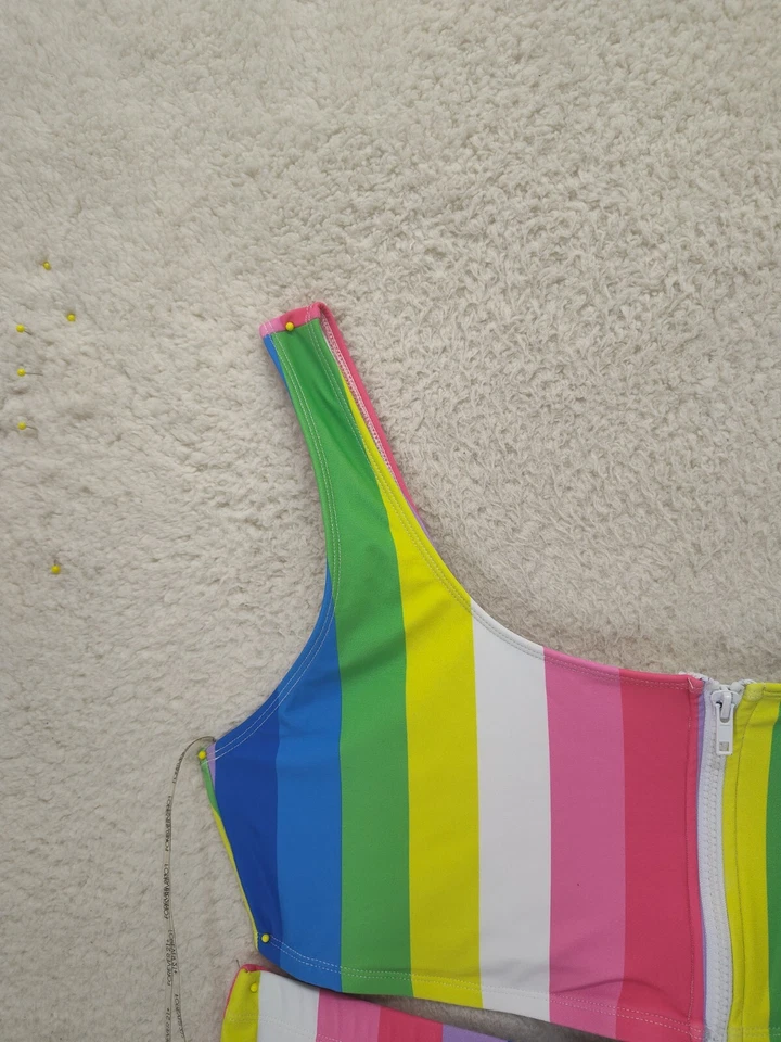 Forever 21+ 女式泳装 3X 彩色条纹聚乙烯混纺两件式泳装 — 第 3/4 张图片