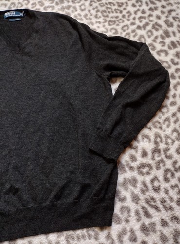 Polo Ralph Lauren Sweater Men XL Gray Merino Wool Pullover V Neck - Picture 4 of 8