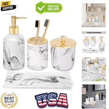 Bathroom Accessories Set, 4 Pcs Marble Look Sets Soap Dispenser  Toothbrush ...