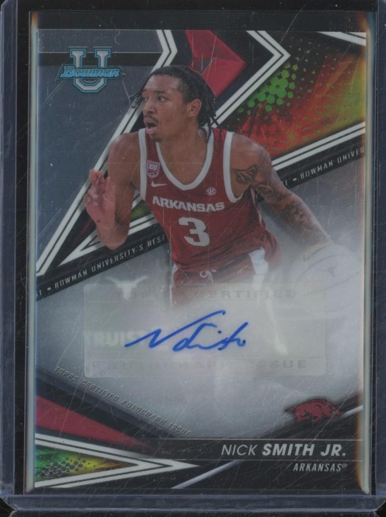 2022-23 Bowman University's Best NICK SMITH JR Prospect Auto Arkansas FB3