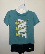 Nike Boys Teal T-Shirt/Black Shorts Set Dri-Fit 2pc Size 3T