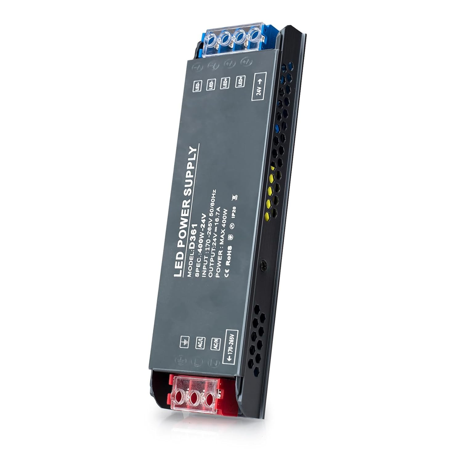 Alimentatore Trasformatore LED 24V 400W 16,6A Slim Metallo Stabilizzato
