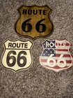 Lot of 3 Route 66 Signs Metal & Wood Wall Decor Vintage Style US Highway 66