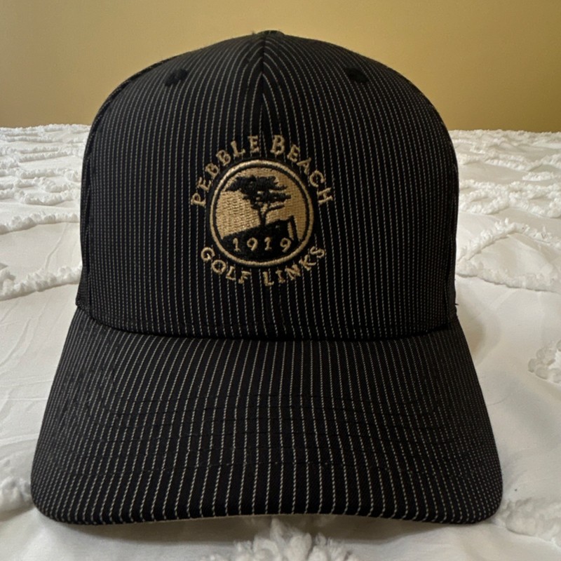 Pebble Beach Golf Links 1919 Black pinstriped Tan logo Golf Hat