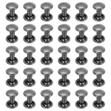30 Set Double Cap Leather Rivets 6x8mm Round Cap Metal Studs Black