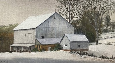 Original Matted Gouache Painting ''Ohio Barn''  by Pennsylvania artist David Young