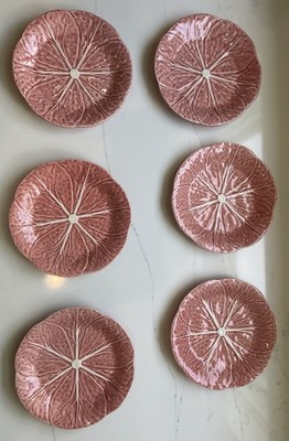  VINTAGE PINK BORDALLO PINHEIRO  7.5 inch plates SET of 6 PLATES  