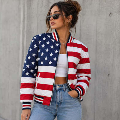 Handmade USA Flag leather Jacket for Women Patriotic American Style Coat