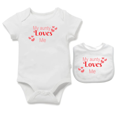 Personalisierter Baby-Body My Aunty Name Loves Me und passendes Lätzchen Baumwolltante