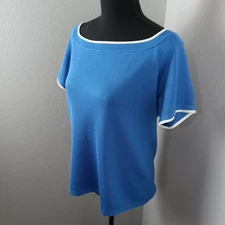 W by Worth Sweater Womens Large Blue White Short Sleeve Rayon Blend Knit Top