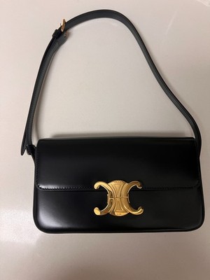 Celine black shiny calfskin Triomphe Claude shoulder bag