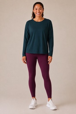 Athleta XL Long Sleeve Tee Teal Supima Cotton Stretchy Active Top Casual Tshirt