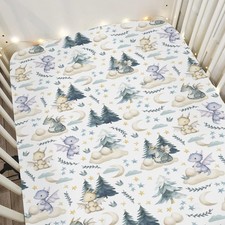 Fairytale Dragons Baby Crib Sheets for Boy Girl 28"x52" Cute Dragon Moon Star...