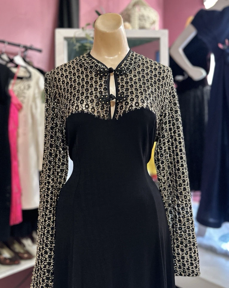 Vintage 90s Mini Dress Black Long Sleeves Flowy Whimsy Goth Grunge M/L - Image 3 of 4